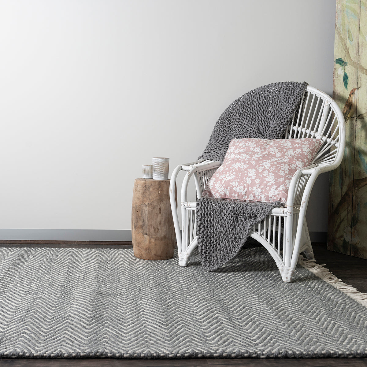 HANDWOVEN FLATWEAVE WOOL RUG - MUNICH IN GREY