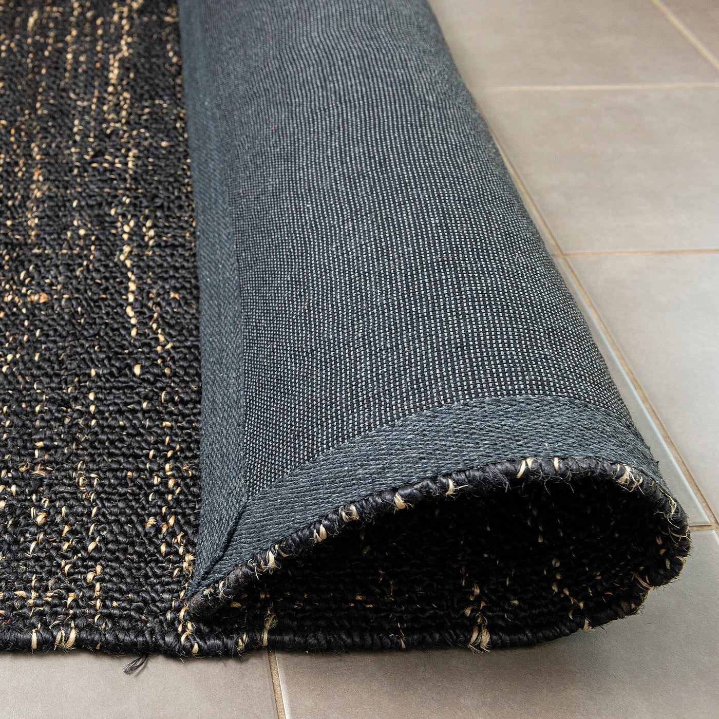 HAND MADE FLAT WOVEN JUTE RUG - SPACE DYE CHARCOAL